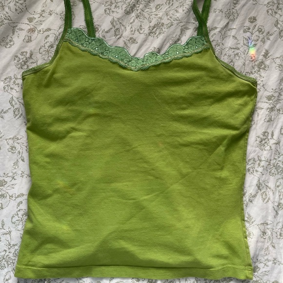 Y2K Vibrant Green Camisole with Lace Details - Picture 1 of 3